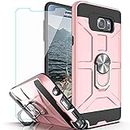 YmhxcY Note 5 Case Galaxy Note 5 Case with HD Screen Protector 360 Degree Rotating Ring Kickstand Holder Dual Layers of Shockproof Phone Case for Samsung Galaxy Note 5-ZS Rose Gold