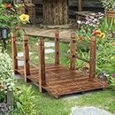 Giantex 5 ft Garden Bridge - Stained Wood Arc Footbridge Walkway with Side Railings, Decorative Wooden Bridge Landscaping for Backyard Farm Garden Creek Pond Decor, Easy to Assemble (Stained Brown)