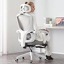 DROGO Premium Ergonomic Office Chair for Work from Home | High Back Computer Chair with Adjustable Seat, Headrest, Footrest, Armrest, Recline & Lumbar Support | Mesh Chair for Office (White-Grey)