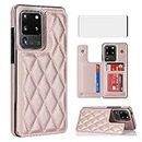 Asuwish Phone Case for Samsung Galaxy S20 Ultra 5G Wallet Cover with Screen Protector and Leather RFID Credit Card Holder Stand Cell Accessories S20ultra 20S S 20 A20 S2O 20ultra G5 Women Rose Gold