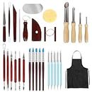 28-PACK Pottery Clay Sculpting Tools,LAMPTOP Ceramic Clay Tools Set, Wooden Pottery Sculpting Clay Cleaning Tool Set for Potters Beginners Professionals Arts Crafts