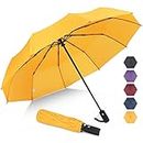 ZOMAKE Compact Umbrella, Auto Open & Close Travel Folding Umbrella, Windproof Fast Drying Umbrella with 10 Ribs, Slip-Proof Handle Design for Easy Carry(Yellow/New)