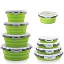 Collapsible Food Storage Containers with Lids, Collapsible Lunch Box Bowls Camping Accessories for Camper Storage and Organization, Food Meal Prep Containers Reusable for Travel Rv Kitchen, Green