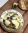 GOLd WORLD IS YOURS planet earth globe map pendant 10k SOLID necklace oro 1.80"