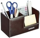 Amazon Brand – Solimo Faux Leather Desk Supplies Organiser, Multi-Functional Pen, Pencil Desktop Stationery Organiser, Home, Office, Work, Storage Box