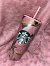 Starbucks holiday tumbler pink green Poinsettia flowers cup