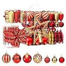 SHareconn 106pcs Christmas Balls Ornaments Set, Shatterproof Plastic Decorative Baubles for Xmas Tree Holiday Wedding Party Decoration with Hooks Included, Red & Gold