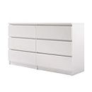 Panana Modern 3/4/5/6 Drawer High Gloss Dresser, Wooden Chest of Drawers with Metal Runner Storage Organizer Unit Night Stand Cabinet Bedside Table Bedroom Living Room Furniture (White, 6 Drawer)