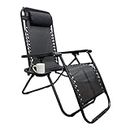 REQUISITE NEEDS Zero Gravity Chair Heavy Duty Textoline Outdoor & Garden Sunloungers Reclining, Folding Chair, Relaxer Chairs with Cup Holder and Headrest Pillow (1, BLACK)