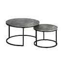 OIKITURE Nesting Coffee Table Set of 2 - Round Stacking Side Table Φ70CM+50CM, Marble-Texture Tabletop Sturdy Base, Easy Assembly for Living Room, Grey