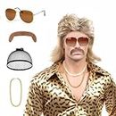 oeeo 80s outfit men's wigs set of 5,80s 90s Outfit Accessories Men,Blonde Wigs Wig Sunglasses Necklace,Cosplay Halloween Costume Party Costumes