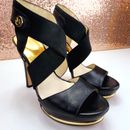 Zapatos de sandalia con tiras cruzadas para mujer Michael Kors 7,5 M cuero negro