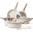 CAROTE Pots and Pans Set Nonstick, White Granite Induction Kitchen Cookware Set, 10 Pcs Non Stick Cooking Set w/Frying Pans & Saucepans(PFOS, PFOA Free) (PF-F1Y0-5V8P)