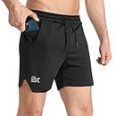 BROKIG Men's Lightweight Sport Shorts, Quick Dry Gym Shorts Workout Fitness Running Shorts Men with Zip Pocket(Black,X-Large)