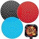 3 Pieces Non-Stick Air Fryer Liners, 9 inch Round Reusable Silicone Air Fryer Mats Easy Clean Air Fryer Accessories Replacement (Black+Blue+Red)