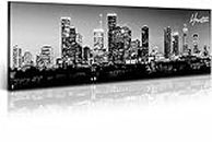 DJSYLIFE Houston Skyline Canvas Wall Art Decor Black & White City Pictures Painting Texas Cityscape Photo Print Artwork for Office Bedroom Living Room Walls Decoration Ready to Hang 13.8"x47.3"