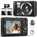 Autofocus Digital Camera, 4K 44MP UHD Point and Shoot Cameras with 16X Digital Zoom, Compact Vlogging Video Camera for Beginners Kids Teens, Boys, Girls, with Two Batteries & 32GB SD Card
