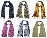 FusFus Printed Designer Set of 6 Mullticoloured stoles ; Trendy scarf stoles for Girls/Ladies/Women (F093)
