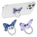 WLLHYF 2 Pcs Butterfly Cell Phone Ring Holder 360° Rotation Zinc Alloy Bling Finger Kickstand Cute Fashion Beautiful Phone Ring Grip Universal Compatible for All Smartphone