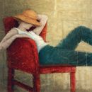24W"x24H" SECOND THOUGHTS by ERICA HOPPER -WOMAN RESTING CHAIR CHOICES OF CANVAS