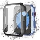 Misxi [2 Pack] Waterproof Case with Button for Apple Watch Series 6 SE Series 5 Series 4 44mm, Anti-Fall Protective PC Cover with Tempered Glass Screen Protector for iWatch, 1 Black + 1 Transparent
