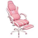 HOFFREE Pink Gaming Chair with Bluetooth Speakers Cute Massage Video Game Chair with Footrest Big and Tall Reclining Computer Game Chair for Girls