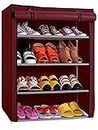 Ebee Metal 4 Shelves Shoe Cabinet (Maroon)