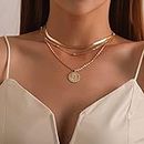 Carufin Layered Lotus Pendentif Colliers Perles Choker Collier Bijoux Réglables pour Femmes et Filles (Or)