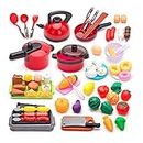 Kids Pretend Play Kitchen Accessories Playset, Cooking Toys with Cutting Play Food & Vegetables, Cookware Pots and Pans Set, Birthday Gifts for Children Toddlers Boys Girls Age 3 4 5
