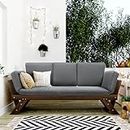 Goohome Outdoor Convertible Adjustable Armrest, Solid Wood Patio Sofa, Lounge Sectional Furniture Set, for Balcony, Backyard, Poolside, B-Brown Finish+Gray Cushion Q