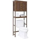 SMIBUY Mensola portaoggetti da bagno con armadietto, in bambù, organizer per WC autoportante, salvaspazio, con 3 ripiani regolabili (noce)