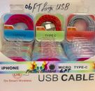 6 Ft Long  USB Data Sync Charging Cable with Crystal Box  Wholesale Lot