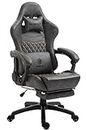 Dowinx Gaming Chair Office Chair PC Chair with Massage Lumbar Support, Vintage Style PU Leather High Back Adjustable Swivel Task Chair with Footrest (Grey)