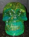 Skull Ornament Resin Green Ferns