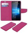 ACM Leather Flip Wallet Case Compatible with Microsoft Lumia 650 Dual Sim Mobile Cover Pink