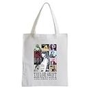 DEVINK Tote Bag, Reusable Cotton Canvas Tote Bag, Pop Singer Merch Shoulder Bag, Album Inspired Shopping Bag, Gifts for Music Lover, White