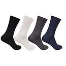 QUEERY Men's Solid Organic Cotton Formal Socks 4 Pair (Brown,Black,White,Navy Blue)