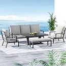 Gardeon Outdoor Sofa 7 Seater Lounge Setting Table and Chairs, Patio Furniture Steel Modular Set Garden Pool Deck Backyard, Weather-Resistant Cushions with Side Corner Coffee Tables Black