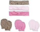 Hudson Baby Baby Girls' Cotton Headband and Scratch Mitten Set, Leopard, 0-6 Months