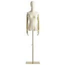 Female Mannequin Dress Form Torso, Display Mannequin Body with Detachable Head, Wooden Hands and Golden Adjustable Height Stand, for Dress Jewelry Display, Beige (Gold)