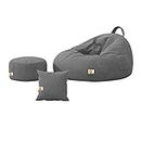 Kushuvi Bean Bag Lounger Chair & Footrest with Beans (Grey)