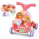 Eners Sit to Stand Baby Learning Walker with Wheels, 2 in 1 Baby Push Walkers and Activity Center for Baby Boy Girl (Pink)
