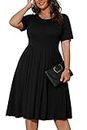 POSESHE Women's Plus Size Summer Casual Short Sleeve Dresses Empire Waist Loose Dress with Pockets, B1-black, 3X-Large Plus