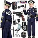 Tepsmigo Police Officer Costume for Kids, Police Costume for kids with Recorder, shoulder police lights, Halloween Role Play