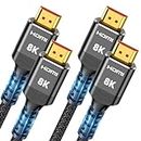 Highwings 8K HDMI 2.1 Cable 2-Pack 3.3FT, Slim Ultra High Speed HDMI Braided Cord-48Gbps,4K@120Hz 8K@60Hz, HDCP 2.2&2.3, Dynamic HDR,eARC,DTS:X,RTX 3090,Dolby Compatible with Roku TV/HDTV/PS5/Blu-ray