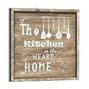 Kitchen Quote Wall Art Decor: The Kitchen is the Heart of the Home Sign Wood Framed Picture Rustic Dining Room Kitchen Sayings Print Artwork for Farmhouse Home Kitchen 16 x 16 Inches