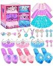 Princess Dress Up Shoes & Pretend Jewelry Toys, Girls Dress Up Toys 3 Themes of Unicorn Mermaid Ice Princess Costumes Set
