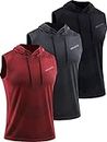 Neleus Men's Workout Tank Tops Sleeveless Running Shirts with Hoodie,5098,3 Pack,Black/Grey/Red,XL