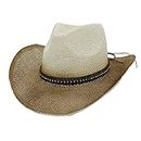 Western Cowboy Hat Men Women Spray Paint Straw Cowboy Hat Outdoor Beach Hat Belt Diamond Decoration Sun Hat Halloween Party Costumes (Color : 1, Size : 56-58CM)