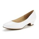 DREAM PAIRS Women's Mila White PU Low Chunky Heel Pump Shoes Size 7.5 M US